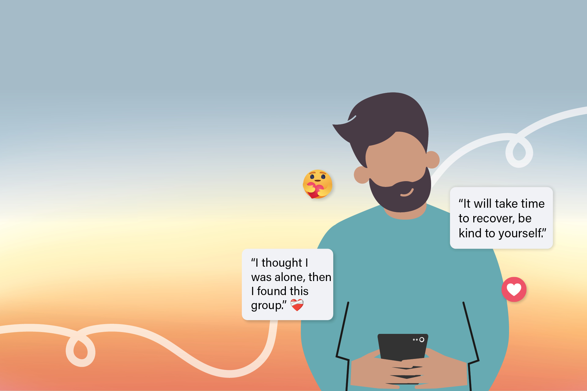 A man on typing messages in the Heart Foundation MyHeart MyLife online support program