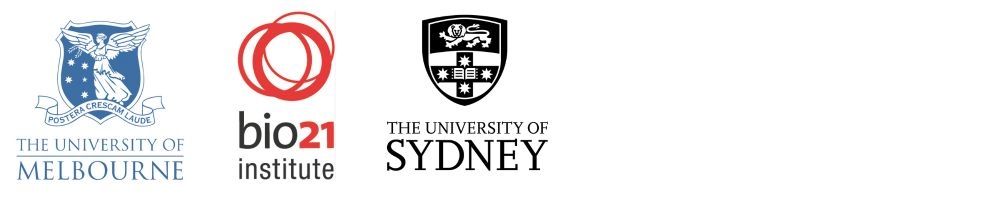 Logos of University of Melbourne, bio21 Institute and University of Sydney