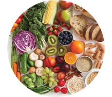 A range of fresh fruits, vegetables, breads and legumes